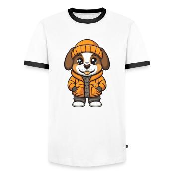 Saint Bernard Dog Cartoon - Men's Ringer Shirt - white/black - Front - AI Model Female 172 light (172cm) & AI Model Male 178 dark (178cm)