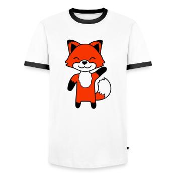 Fox waving friendly hand hello greeting cute - Men's Ringer Shirt - white/black - Front - AI Model Female 172 light (172cm) & AI Model Male 178 dark (178cm)