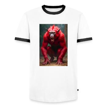 Abi, mysterious god of judgment, standing in a gra - Men's Ringer Shirt - white/black - Front - AI Model Female 172 light (172cm) & AI Model Male 178 dark (178cm)