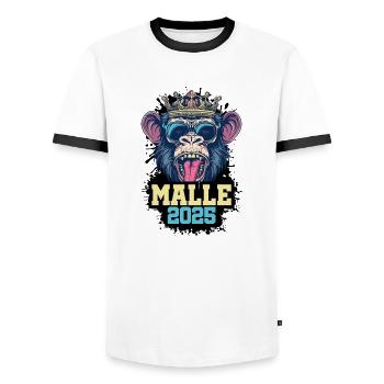 Malle 2025 Affe - Männer Kontrast-T-Shirt - Weiß/Schwarz - Vorne - AI Model Female 172 light (172cm) & AI Model Male 178 dark (178cm)