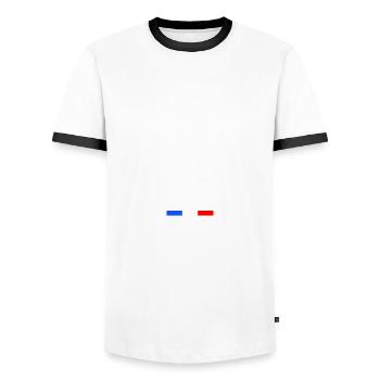 Life is better in HAUTE-SAÔNE Number 70 - Men's Ringer Shirt - white/black - Front - AI Model Female 172 light (172cm) & AI Model Male 178 dark (178cm)