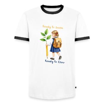 Prêt à apprendre, prêt à grandir – aquarelle - T-shirt contrasté Homme - blanc/noir - Devant - AI Model Female 172 light (172cm) & AI Model Male 178 dark (178cm)