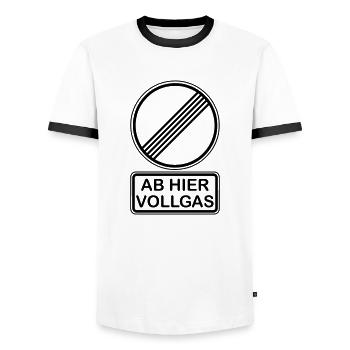 Geburtstag - Ab hier Vollgas Verkehrsschild - Männer Kontrast-T-Shirt - Weiß/Schwarz - Vorne - AI Model Female 172 light (172cm) & AI Model Male 178 dark (178cm)