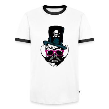 tete de mort hipster crane moustache moustachu ana - T-shirt contrasté Homme - blanc/noir - Devant - AI Model Female 172 light (172cm) & AI Model Male 178 dark (178cm)