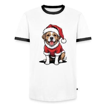 Père Noël chien Père Noël Cadeau chien - T-shirt contrasté Homme - blanc/noir - Devant - AI Model Female 172 light (172cm) & AI Model Male 178 dark (178cm)
