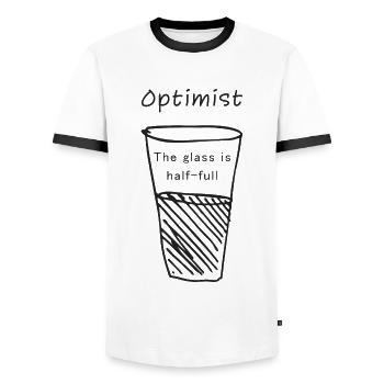 Optimist - Das Glas ist halb voll - Geschenkidee - Männer Kontrast-T-Shirt - Weiß/Schwarz - Vorne - AI Model Female 172 light (172cm) & AI Model Male 178 dark (178cm)