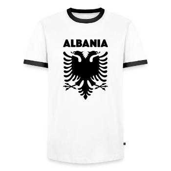 Albania schwarz - Männer Kontrast-T-Shirt - Weiß/Schwarz - Vorne - AI Model Female 172 light (172cm) & AI Model Male 178 dark (178cm)