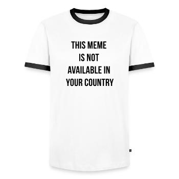 This meme is not available in your country censorship - Men's Ringer Shirt - white/black - Front - AI Model Female 172 light (172cm) & AI Model Male 178 dark (178cm)
