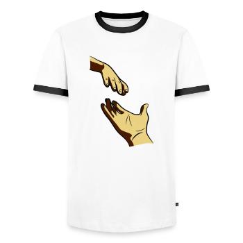 Provide rich hand - Men's Ringer Shirt - white/black - Front - AI Model Female 172 light (172cm) & AI Model Male 178 dark (178cm)