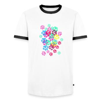 Pfote,Pfoten, Tatze, Fußabdrücke, pfotenabdrücke - Männer Kontrast-T-Shirt - Weiß/Schwarz - Vorne - AI Model Female 172 light (172cm) & AI Model Male 178 dark (178cm)