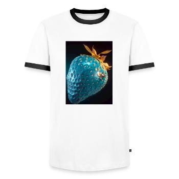 Strawberry, technical, high-tech, illustration, blue - Men's Ringer Shirt - white/black - Front - AI Model Female 172 light (172cm) & AI Model Male 178 dark (178cm)