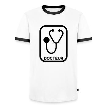Doctor Arzt Médecin Docteur Medecine Life - Men's Ringer Shirt - white/black - Front - AI Model Female 172 light (172cm) & AI Model Male 178 dark (178cm)