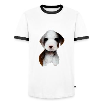 Chiots - T-shirt contrasté Homme - blanc/noir - Devant - AI Model Female 172 light (172cm) & AI Model Male 178 dark (178cm)