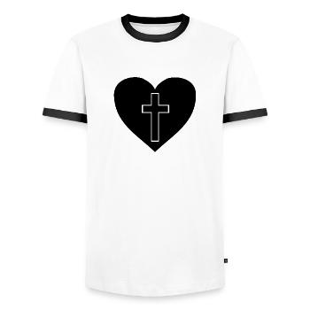 Croix en idée cadeau coeur - T-shirt contrasté Homme - blanc/noir - Devant - AI Model Female 172 light (172cm) & AI Model Male 178 dark (178cm)