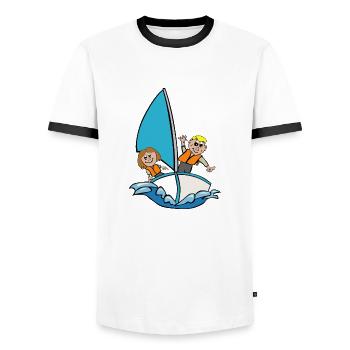 bateau à voile - T-shirt contrasté Homme - blanc/noir - Devant - AI Model Female 172 light (172cm) & AI Model Male 178 dark (178cm)