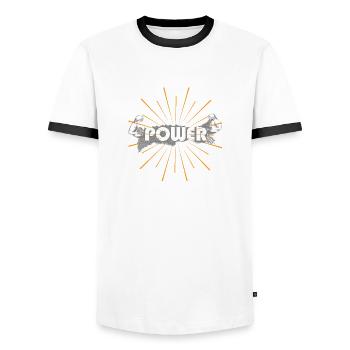Funny Fitness Sport Saying - Power Arms - Men's Ringer Shirt - white/black - Front - AI Model Female 172 light (172cm) & AI Model Male 178 dark (178cm)