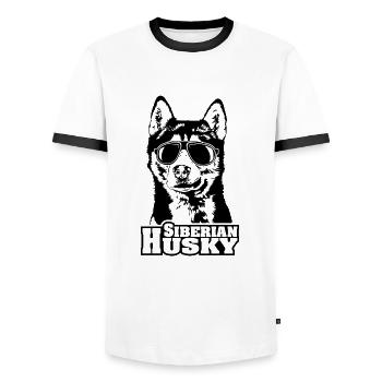 SIBERIAN HUSKY cool Sonnenbrille Hunde Hund - Männer Kontrast-T-Shirt - Weiß/Schwarz - Vorne - AI Model Female 172 light (172cm) & AI Model Male 178 dark (178cm)