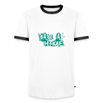 TAKE A HIKE - Männer Kontrast-T-Shirt - Weiß/Schwarz - Vorne - AI Model Female 172 light (172cm) & AI Model Male 178 dark (178cm)