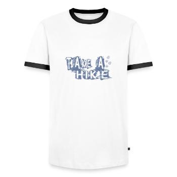 TAKE A HIKE - Männer Kontrast-T-Shirt - Weiß/Schwarz - Vorne - AI Model Female 172 light (172cm) & AI Model Male 178 dark (178cm)