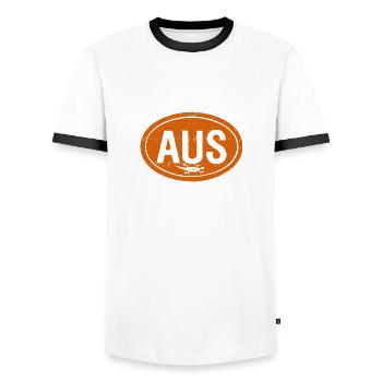 FROM - Men's Ringer Shirt - white/black - Front - AI Model Female 172 light (172cm) & AI Model Male 178 dark (178cm)