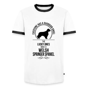 WELSH SPRINGER SPANIEL Guardian Angel Wilsigns - Men's Ringer Shirt - white/black - Front - AI Model Female 172 light (172cm) & AI Model Male 178 dark (178cm)