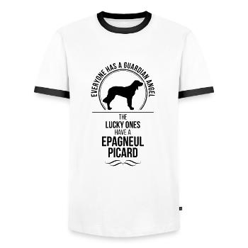 EPAGNEUL PICARD Guardian Angel Dogs Wilsigns - Men's Ringer Shirt - white/black - Front - AI Model Female 172 light (172cm) & AI Model Male 178 dark (178cm)
