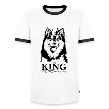 Lapphund finlandais Roi de tout Dog Wilsigns - T-shirt contrasté Homme - blanc/noir - Devant - AI Model Female 172 light (172cm) & AI Model Male 178 dark (178cm)