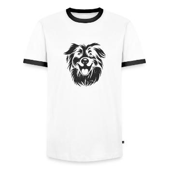 Aussie - Australian Shepherd - Men's Ringer Shirt - white/black - Front - AI Model Female 172 light (172cm) & AI Model Male 178 dark (178cm)