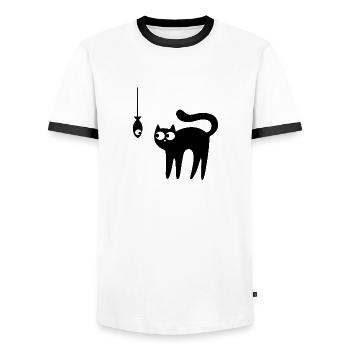 Cat and fish - Men's Ringer Shirt - white/black - Front - AI Model Female 172 light (172cm) & AI Model Male 178 dark (178cm)