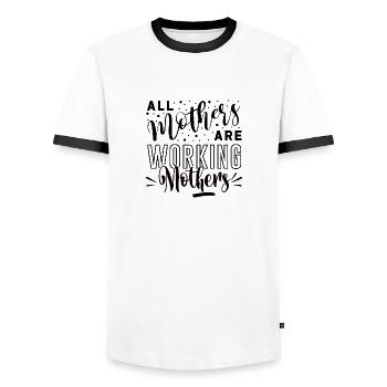 All Mothers are Working Mothers - Men's Ringer Shirt - white/black - Front - AI Model Female 172 light (172cm) & AI Model Male 178 dark (178cm)