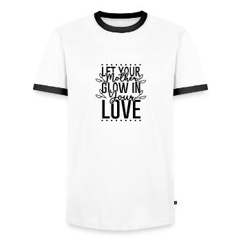 Let Your Mother Glow in Your Love - Men's Ringer Shirt - white/black - Front - AI Model Female 172 light (172cm) & AI Model Male 178 dark (178cm)