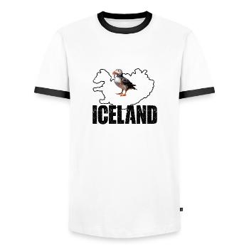 PUFFIN IN ICELAND - Men's Ringer Shirt - white/black - Front - AI Model Female 172 light (172cm) & AI Model Male 178 dark (178cm)