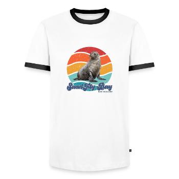 Sandfly Bay New Zealand retro style - Männer Kontrast-T-Shirt - Weiß/Schwarz - Vorne - AI Model Female 172 light (172cm) & AI Model Male 178 dark (178cm)
