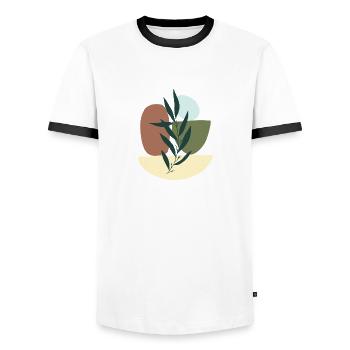 Style bohème minimaliste - T-shirt contrasté Homme - blanc/noir - Devant - AI Model Female 172 light (172cm) & AI Model Male 178 dark (178cm)