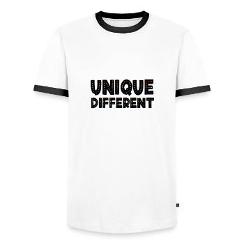 UNIQUE DIFFERENT - Men's Ringer Shirt - white/black - Front - AI Model Female 172 light (172cm) & AI Model Male 178 dark (178cm)