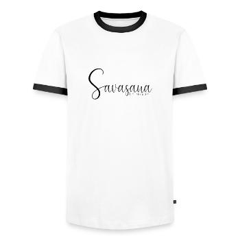 Savasana - BEST YOGA POSE - Men's Ringer Shirt - white/black - Front - AI Model Female 172 light (172cm) & AI Model Male 178 dark (178cm)