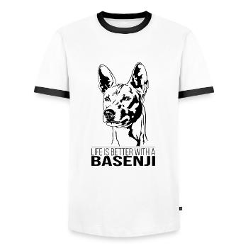 La vie de Basenji est meilleure Chien Chiens Chiens Wilsigns - T-shirt contrasté Homme - blanc/noir - Devant - AI Model Female 172 light (172cm) & AI Model Male 178 dark (178cm)