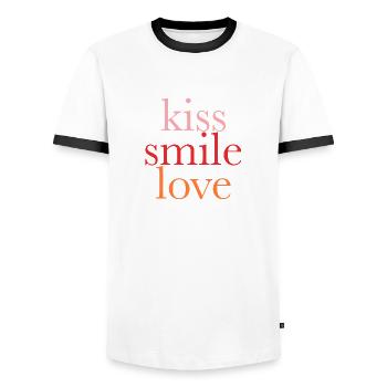 Kiss Smile Love - Men's Ringer Shirt - white/black - Front - AI Model Female 172 light (172cm) & AI Model Male 178 dark (178cm)