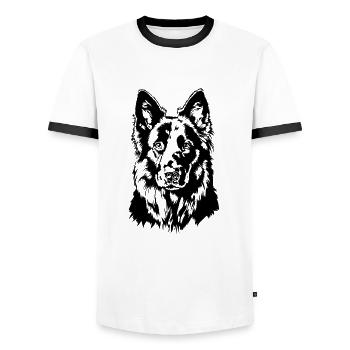 Deutscher Schwarzer Schäferhund Portrait Wilsigns - Männer Kontrast-T-Shirt - Weiß/Schwarz - Vorne - AI Model Female 172 light (172cm) & AI Model Male 178 dark (178cm)