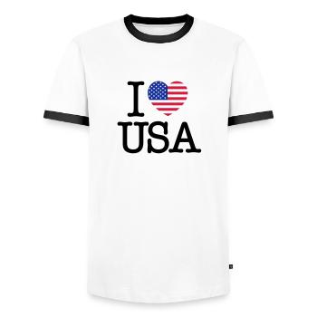 I love USA - Men's Ringer Shirt - white/black - Front - AI Model Female 172 light (172cm) & AI Model Male 178 dark (178cm)