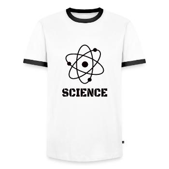 Physics: Science Atom - Männer Kontrast-T-Shirt - Weiß/Schwarz - Vorne - AI Model Female 172 light (172cm) & AI Model Male 178 dark (178cm)