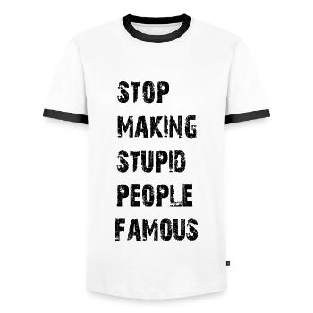 Arrêtez de rendre les gens stupides célèbres - T-shirt contrasté Homme - blanc/noir - Devant - AI Model Female 172 light (172cm) & AI Model Male 178 dark (178cm)