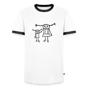 2 girls - sisters - Men's Ringer Shirt - white/black - Front - AI Model Female 172 light (172cm) & AI Model Male 178 dark (178cm)