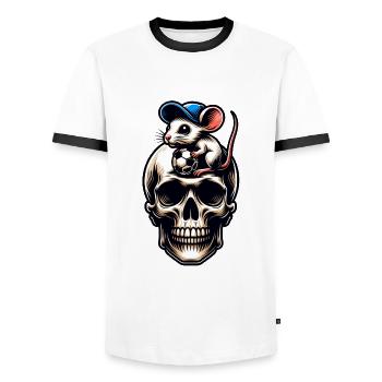 Skull Maus und Fussball lustiges Fussballmotiv - Männer Kontrast-T-Shirt - Weiß/Schwarz - Vorne - AI Model Female 172 light (172cm) & AI Model Male 178 dark (178cm)