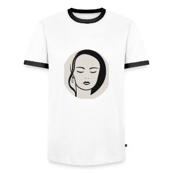 Woman portrait in a minimalist design - Men's Ringer Shirt - white/black - Front - AI Model Female 172 light (172cm) & AI Model Male 178 dark (178cm)