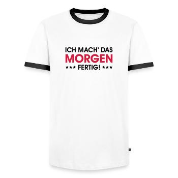 MORGEN Schüler Morgenmuffel lustige coole Sprüche - Männer Kontrast-T-Shirt - Weiß/Schwarz - Vorne - AI Model Female 172 light (172cm) & AI Model Male 178 dark (178cm)