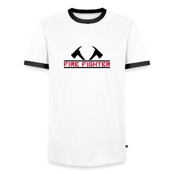 2 Feuerwehr Äxte Firefighter - Männer Kontrast-T-Shirt - Weiß/Schwarz - Vorne - AI Model Female 172 light (172cm) & AI Model Male 178 dark (178cm)