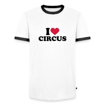 I love circus - Men's Ringer Shirt - white/black - Front - AI Model Female 172 light (172cm) & AI Model Male 178 dark (178cm)