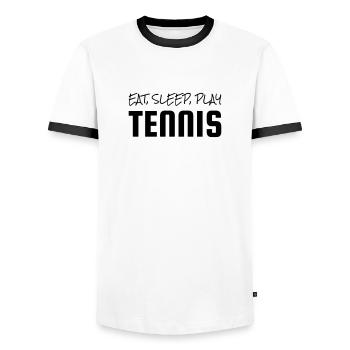 Tennis - Sport - Racket - Tennis Player - Tenis - T-shirt contrasté Homme - blanc/noir - Devant - AI Model Female 172 light (172cm) & AI Model Male 178 dark (178cm)