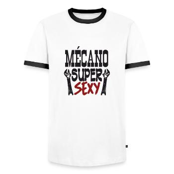 mécano super sexy - T-shirt contrasté Homme - blanc/noir - Devant - AI Model Female 172 light (172cm) & AI Model Male 178 dark (178cm)